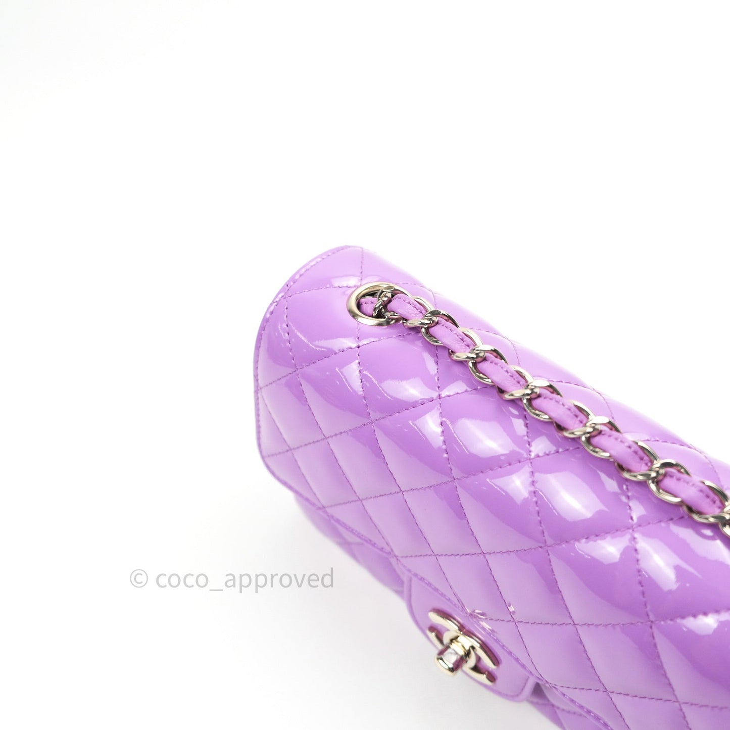 Chanel Quilted Mini Rectangular Purple Patent Leather Light Gold Hardware 20S