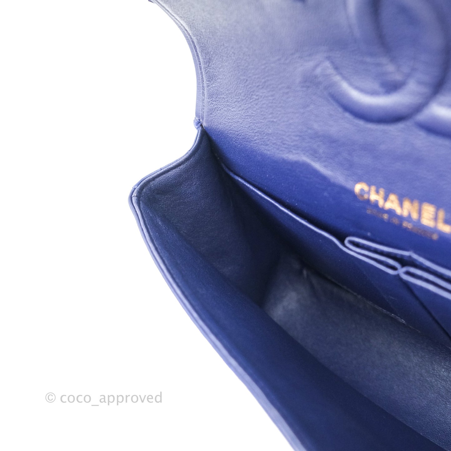 Chanel Classic Chevron M/L Medium Flap Blue Lambskin Gold Hardware