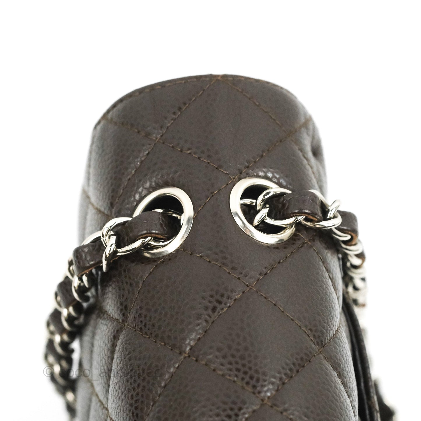 Chanel Classic M/L Medium Flap Quilted Dark Chocolate Brown Caviar Silver Hardware