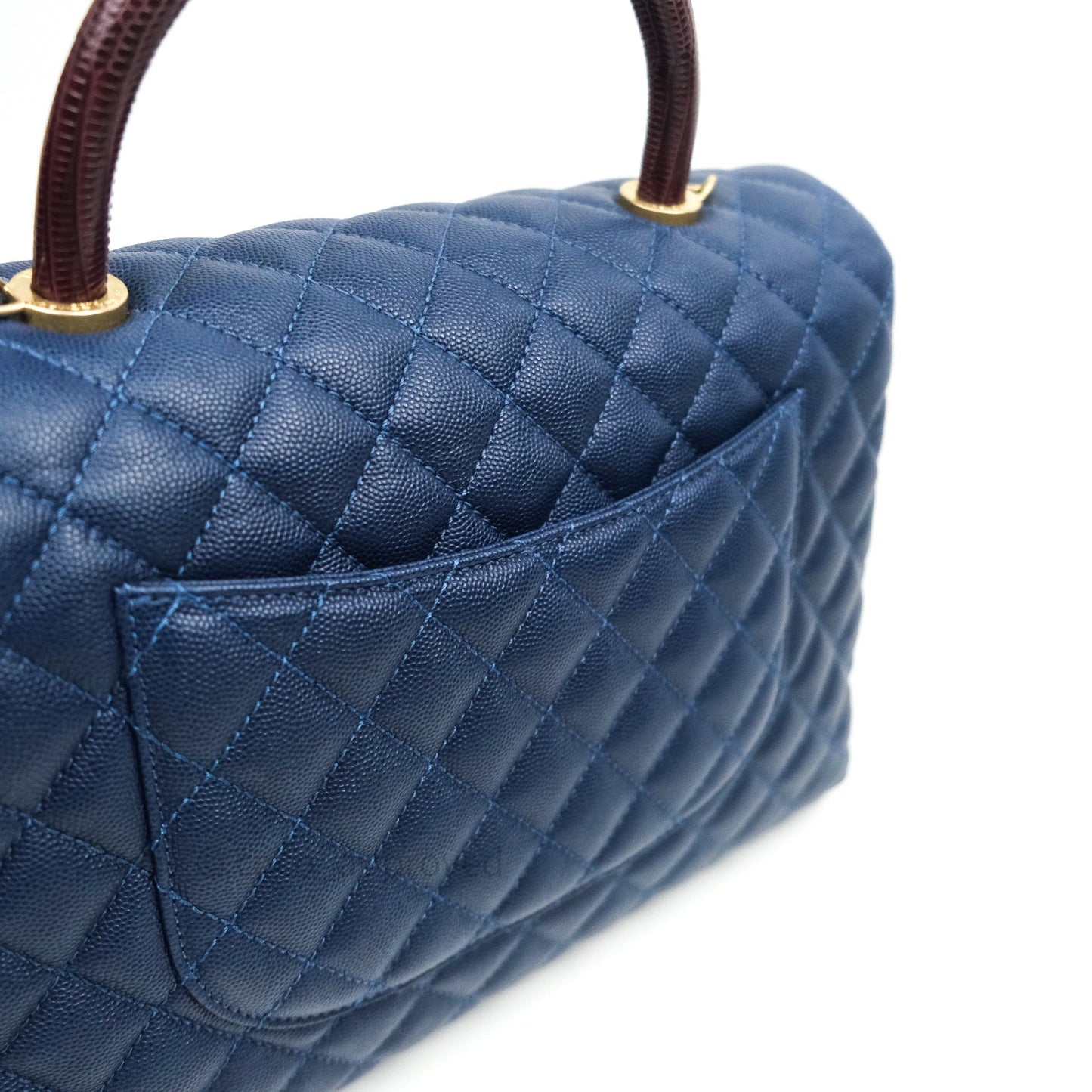 Chanel Quilted Medium Coco Handle Flap Navy Caviar Lizard Handle