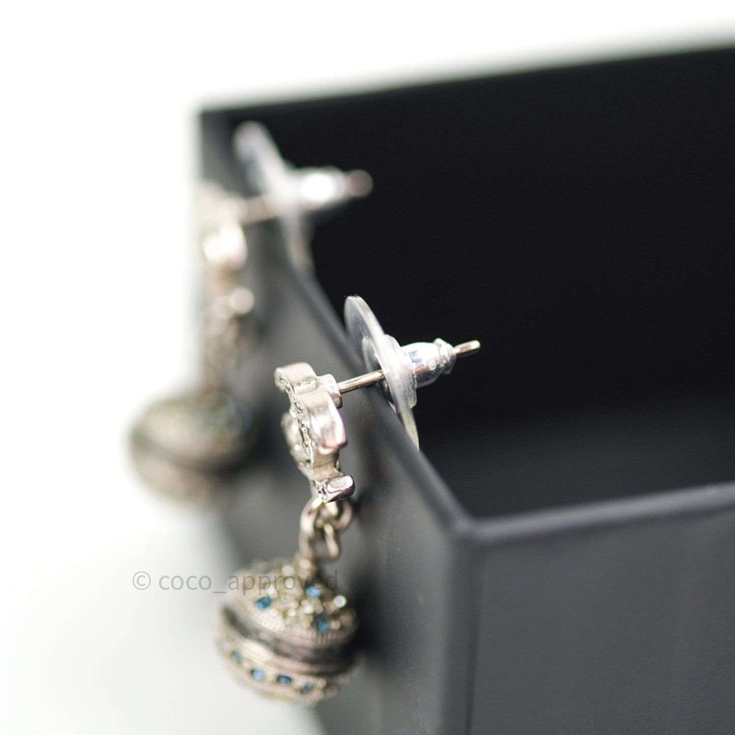 Chanel CC Drop Earrings Crystal Silver