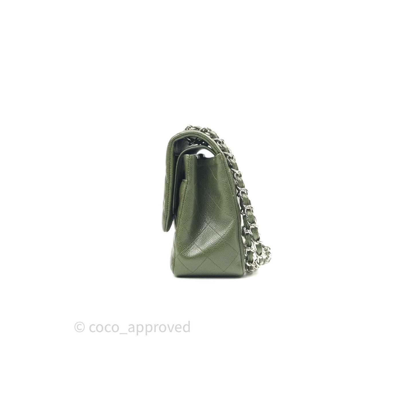 Chanel Classic Jumbo Double Flap Quilted Green Caviar Silver Hardware⁣⁣