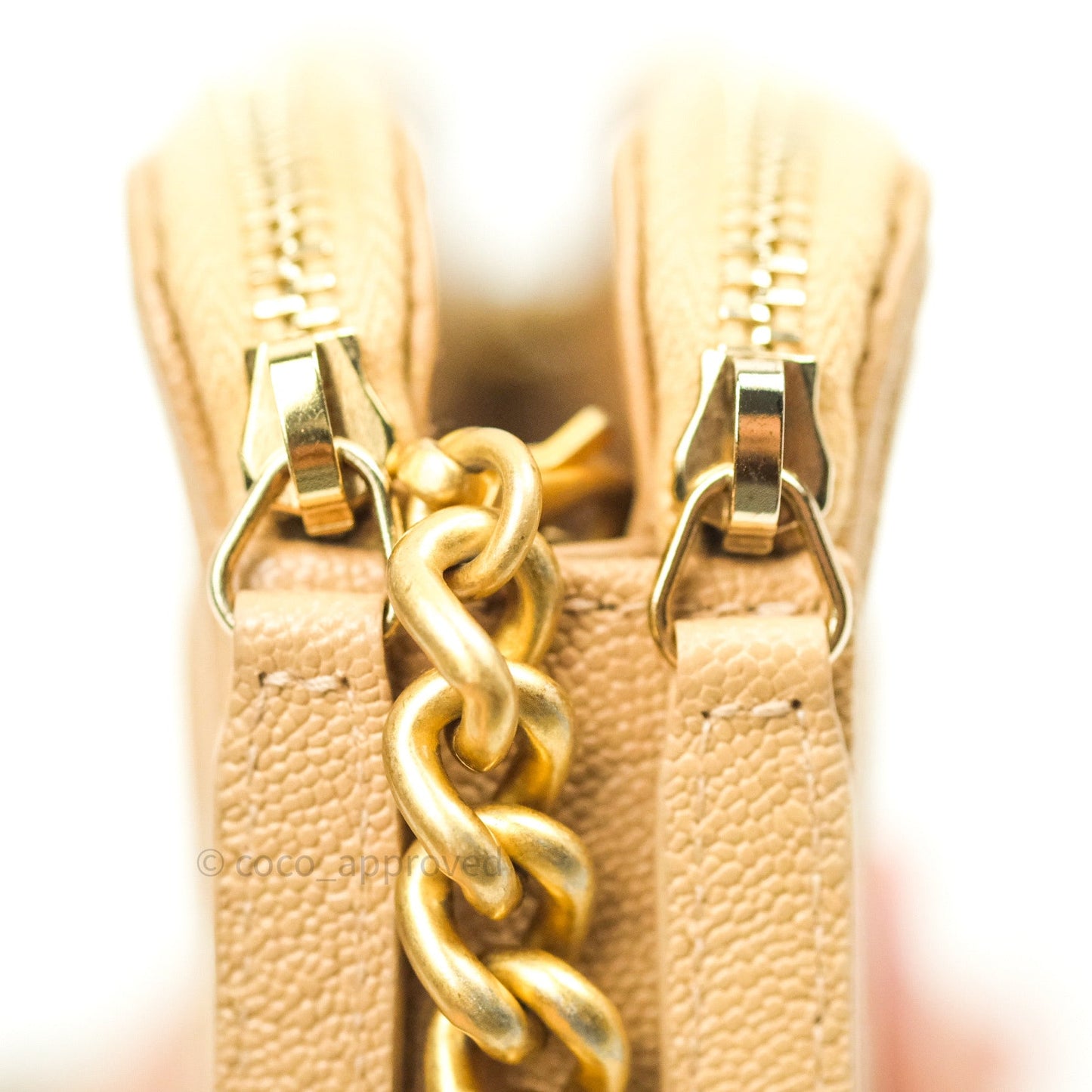 Chanel Boy Beige Quilted Caviar Clutch on Chain Gold Hardware