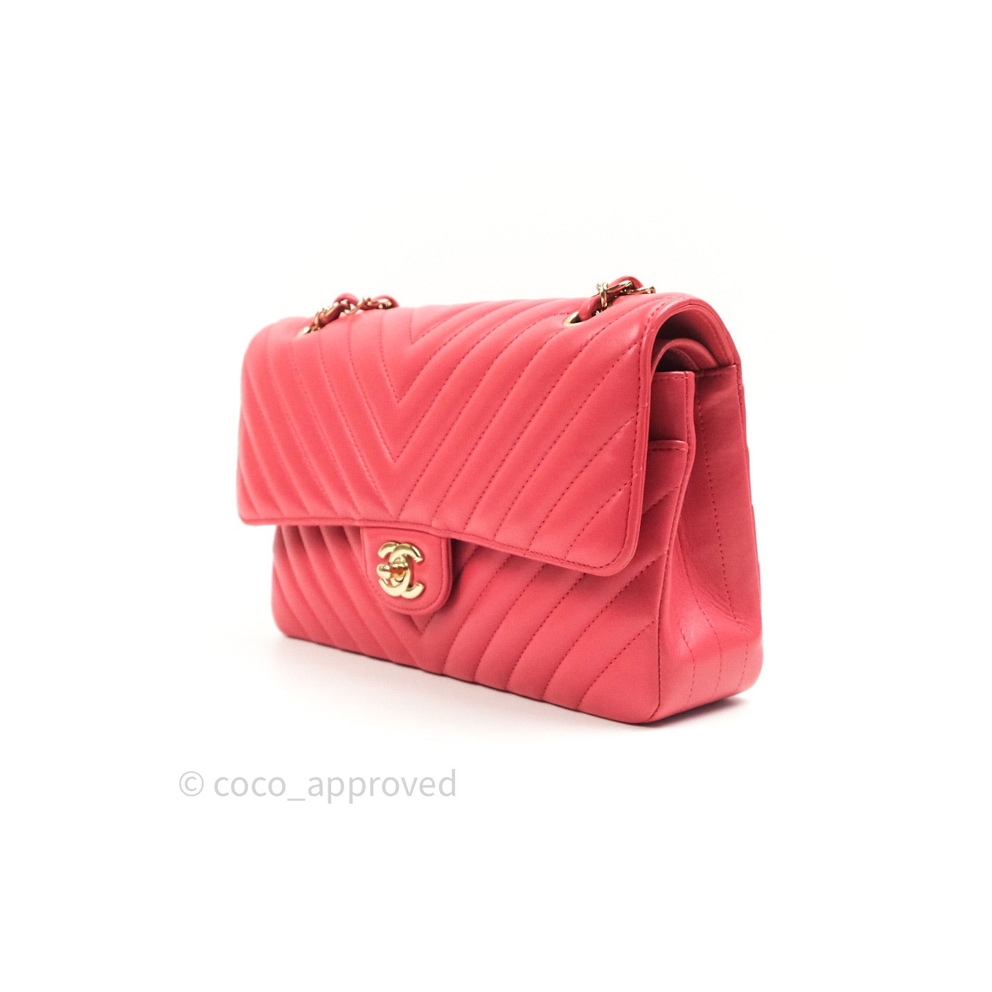 Chanel Chevron M/L Medium Double Flap Bag Dark Pink Lambskin Gold Hardware