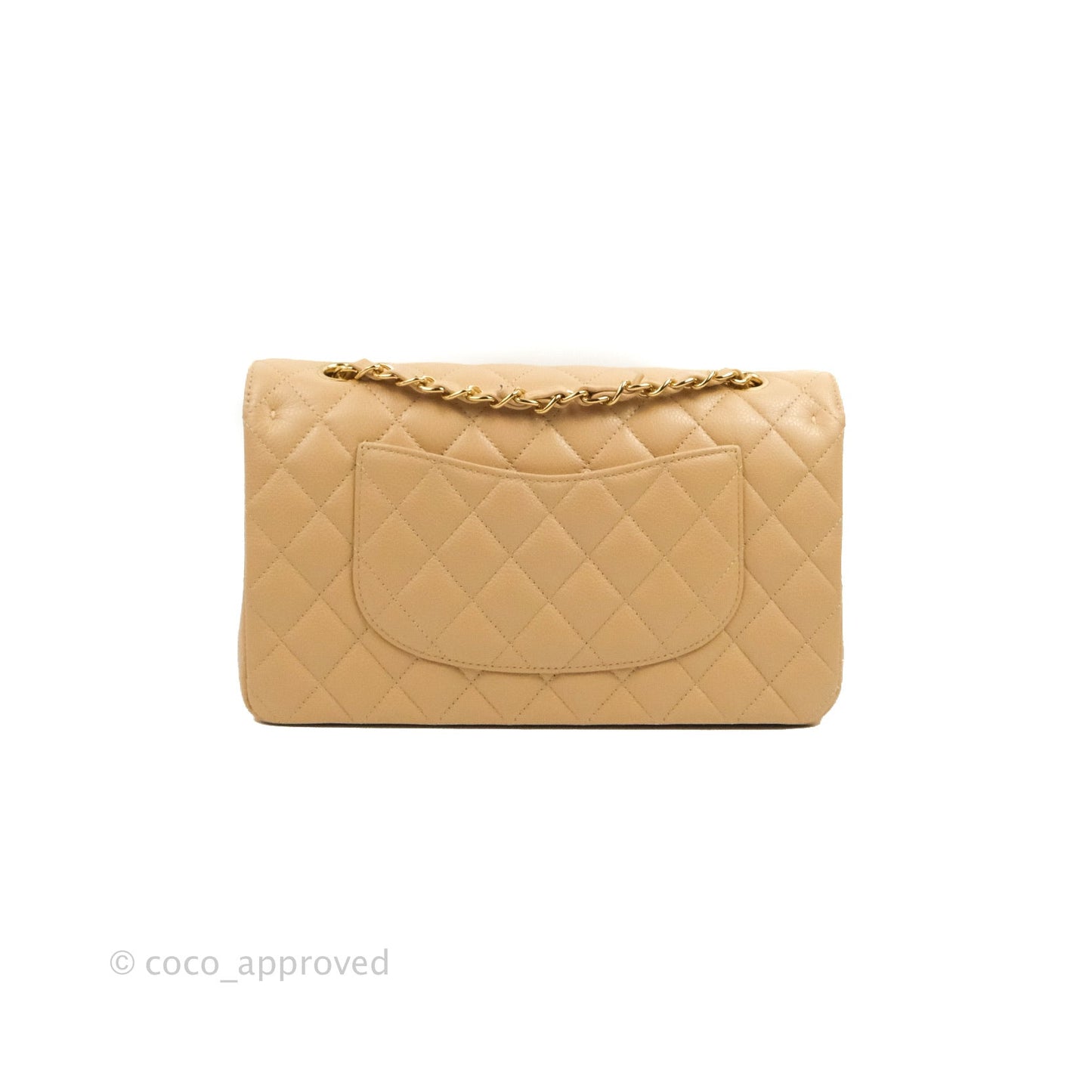 Chanel Classic M/L Medium Flap Quilted Beige Caviar Gold Hardware