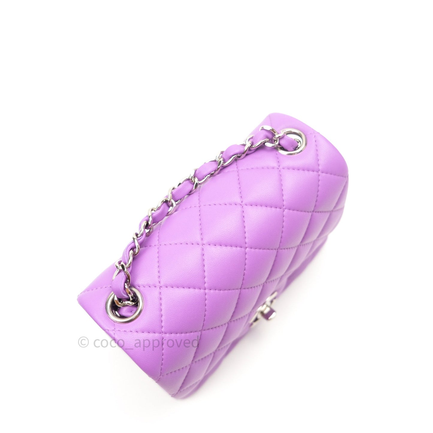 Chanel Mini Square Purple Lambskin Silver Hardware