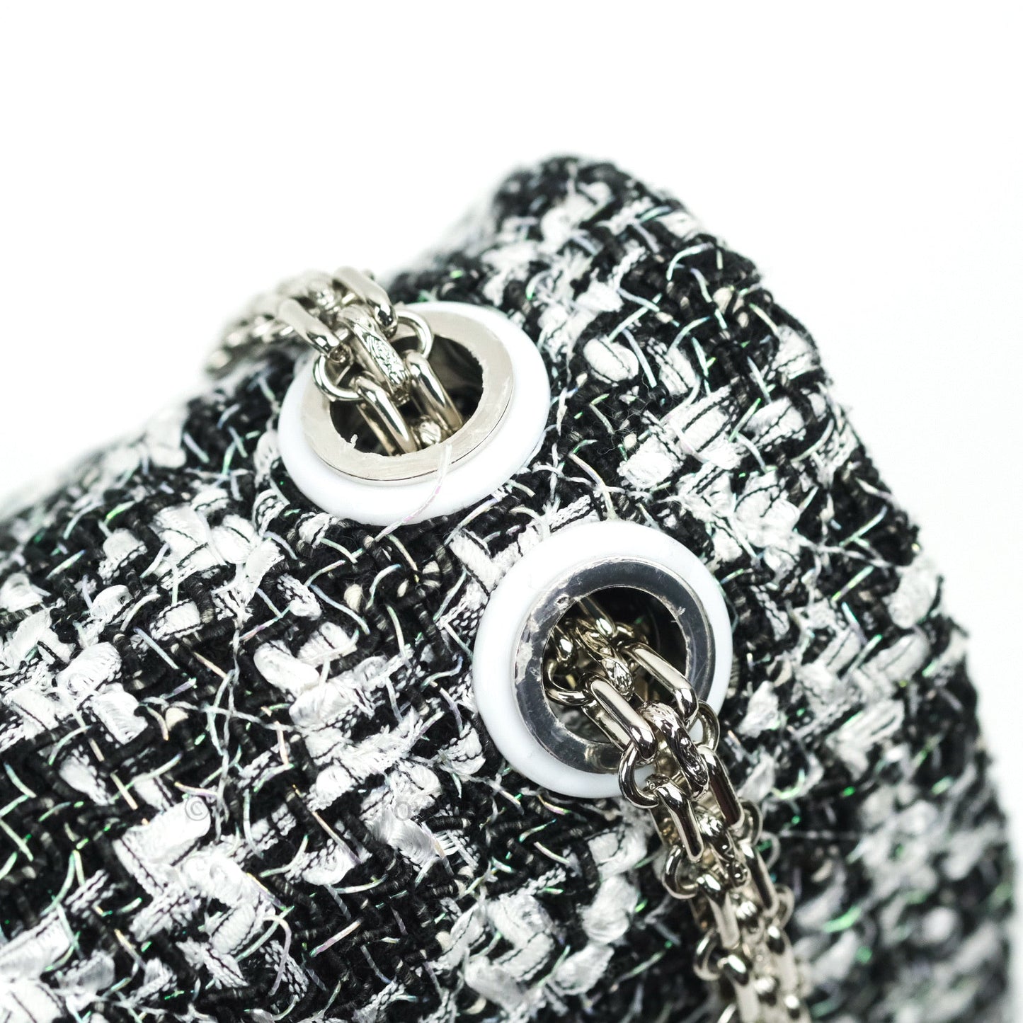 Chanel Reissue Quilted Tweed Black White Enamel Silver Hardware 226