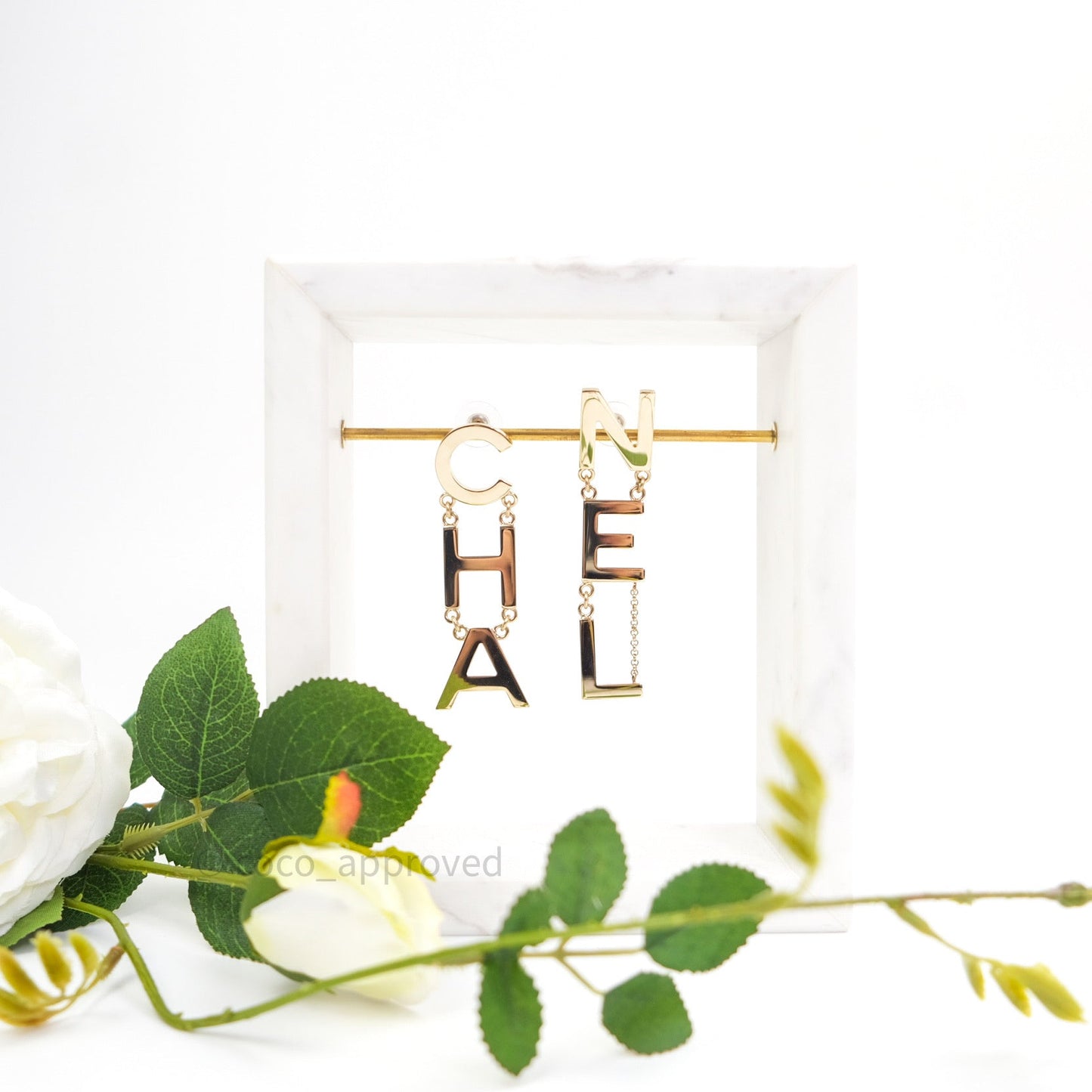 Chanel Letter Cha-Nel Logo Drop Earrings Gold