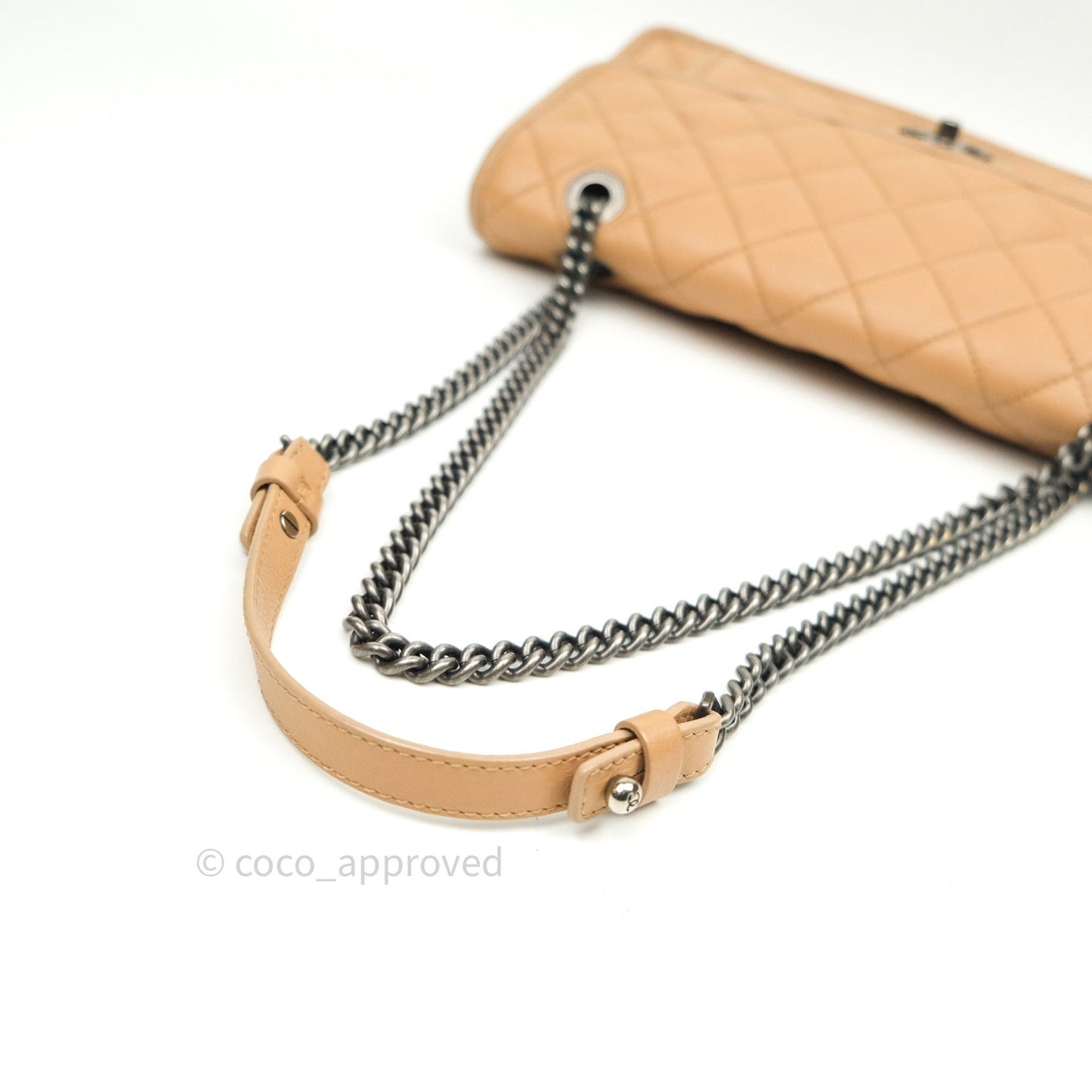 Chanel French Riviera Medium Flap Dark Beige Grained Calfskin Ruthenium Hardware