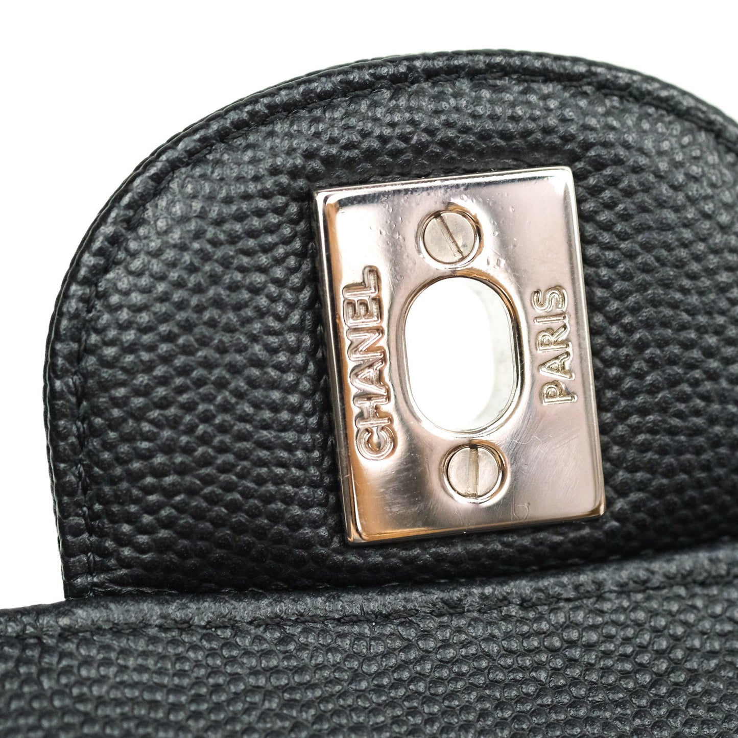 Chanel Classic M/L Chevron Black Caviar Silver Hardware
