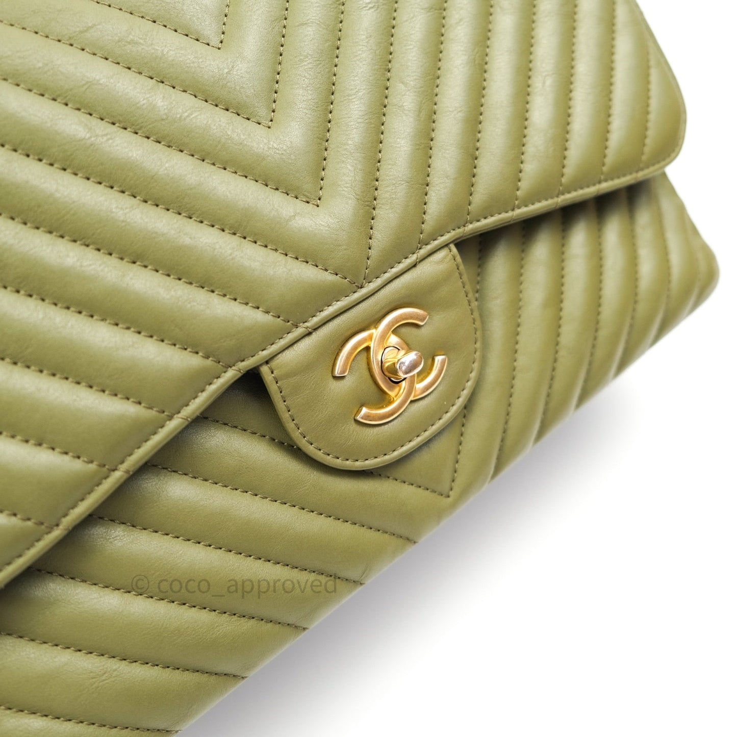 Chanel Jumbo Double Flap Khaki Calfskin Gold Hardware⁣⁣ 17C