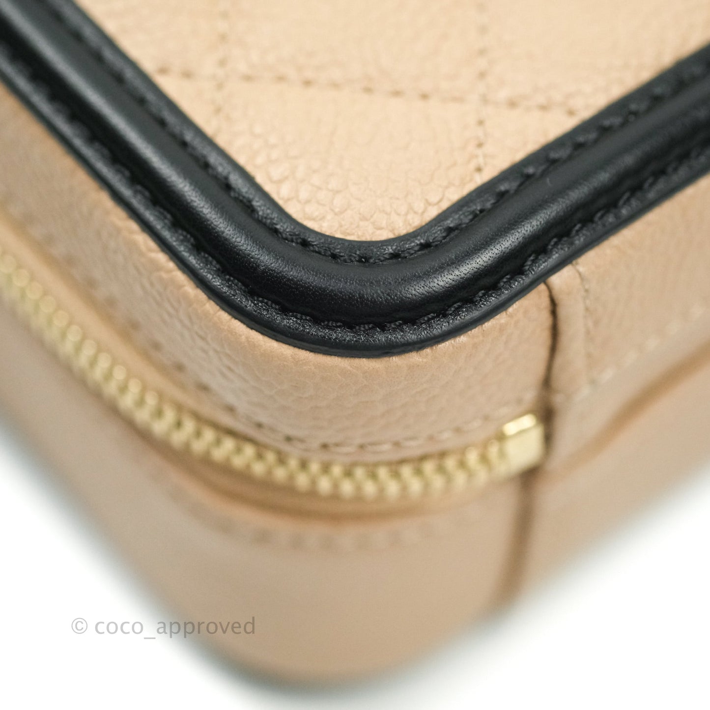 Chanel Quilted Small CC Filigree Vanity Case Beige Black Caviar