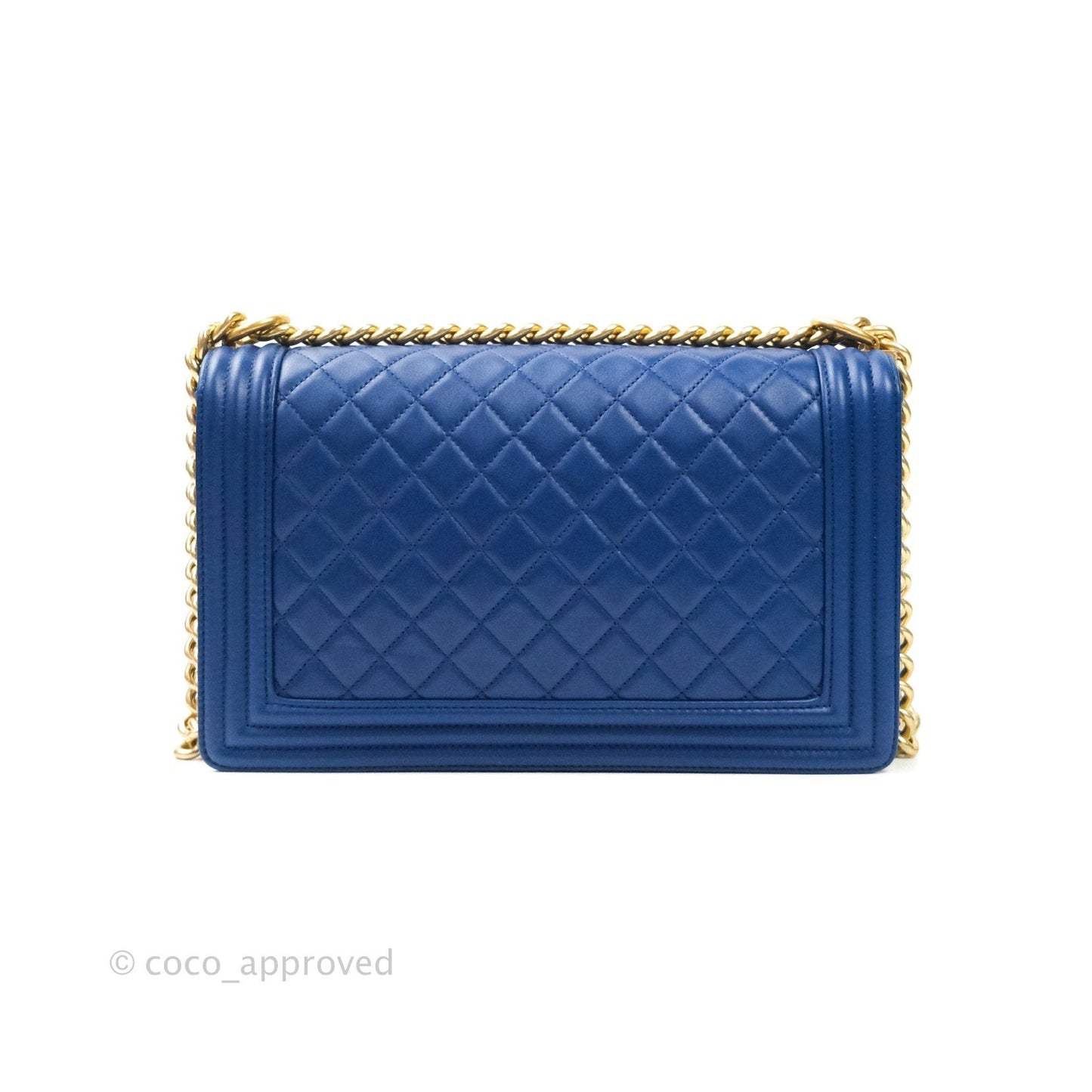 Chanel Boy New Medium Quilted Blue Lambskin Aged Gold Hardware