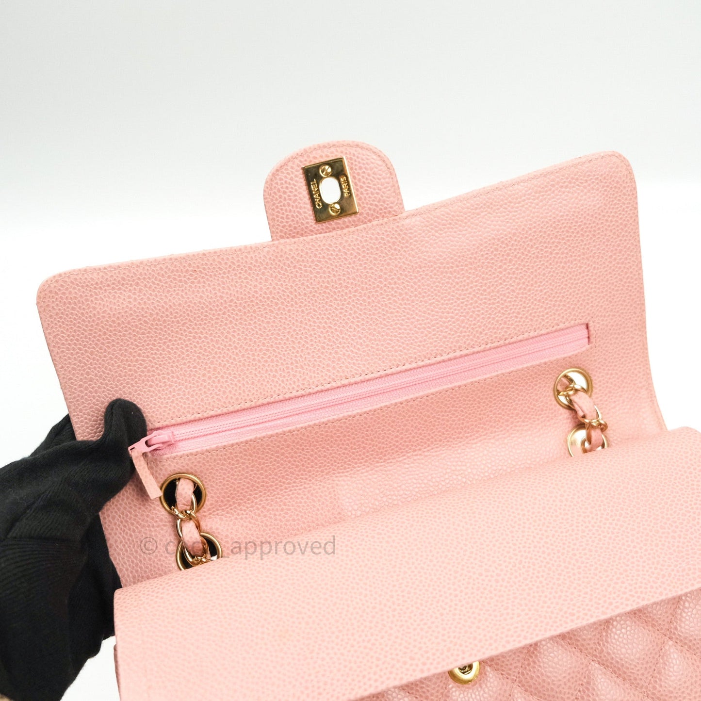 Chanel Classic M/L Medium Double Flap Bag Pink Caviar 24K Gold Hardware