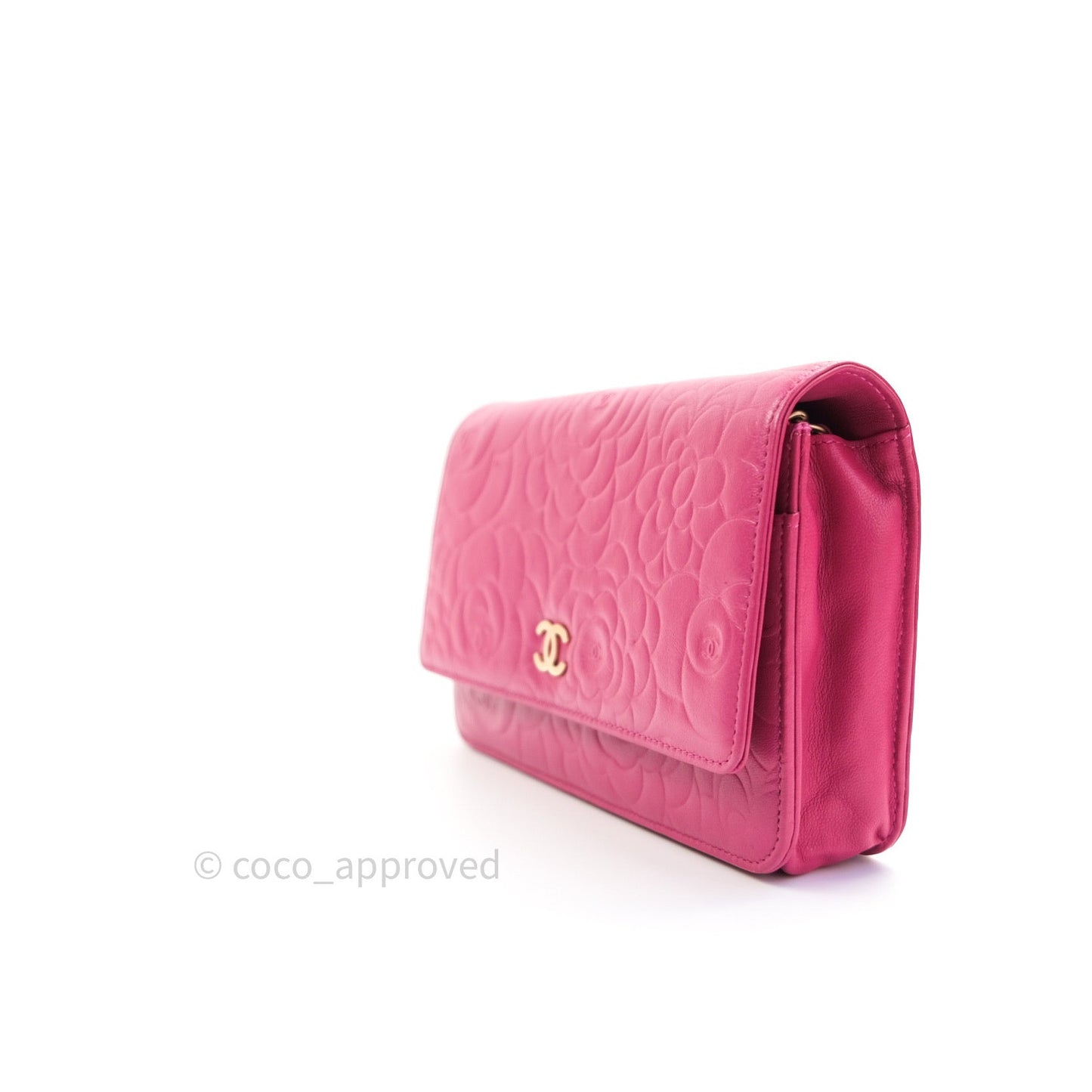 Chanel Camellia Wallet on Chain WOC Pink Lambskin Gold Hardware