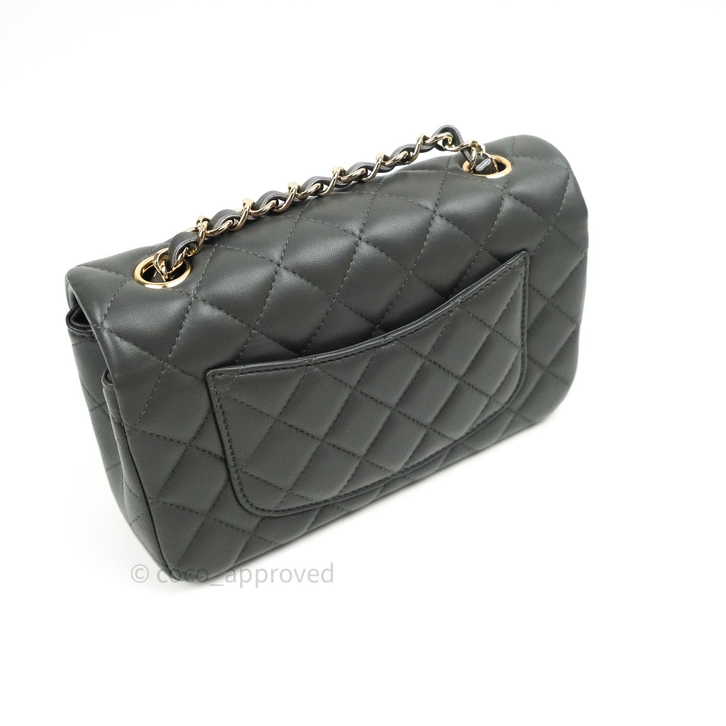 Chanel Quilted Mini Rectangular Dark Grey Lambskin Gold Hardware
