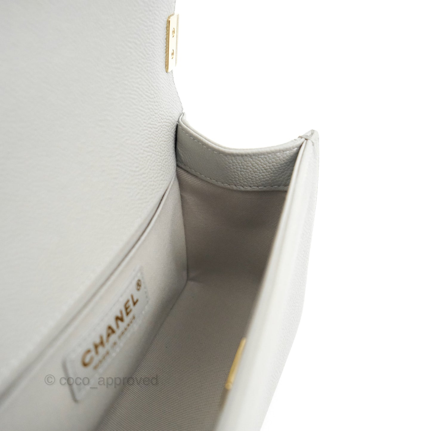 Chanel Small Boy Grey Caviar Gold Hardware