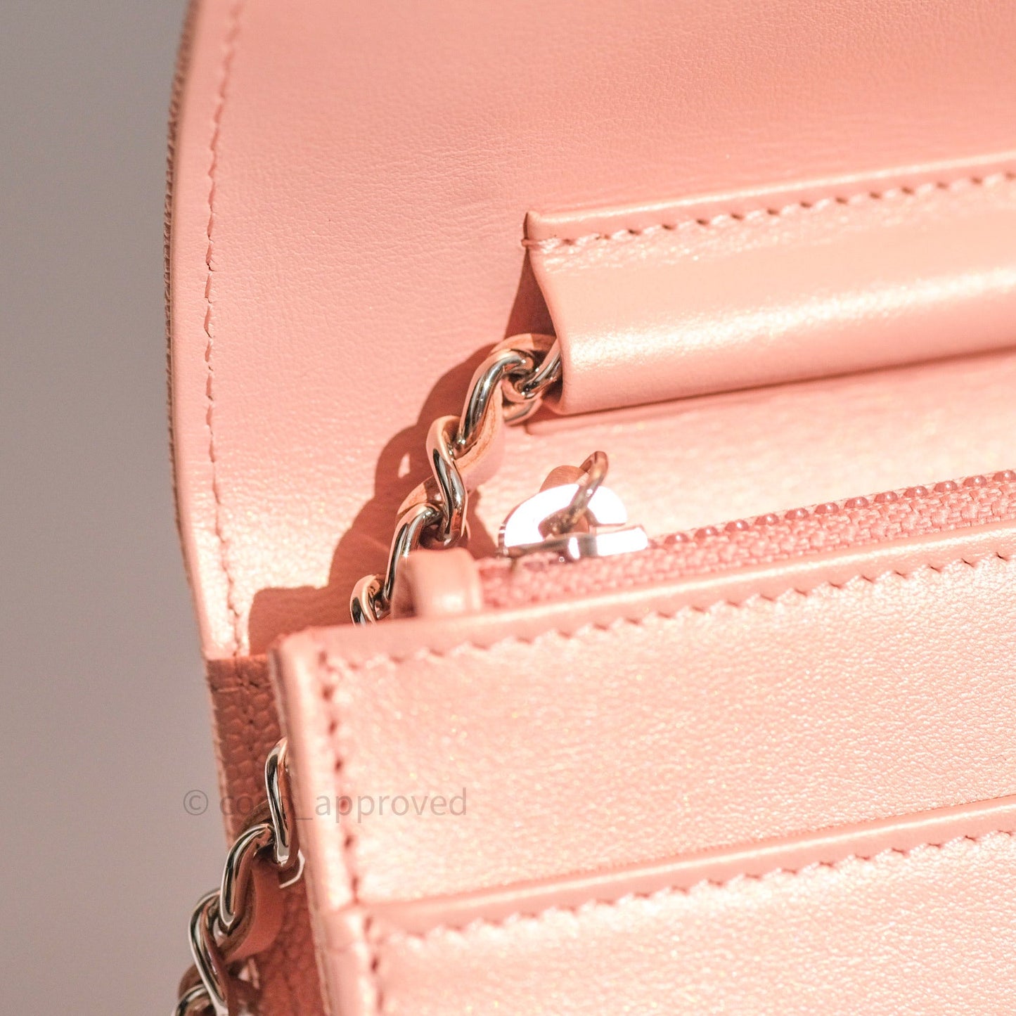 Chanel Chevron Wallet on Chain WOC Rose Gold Caviar Silver Hardware 19P