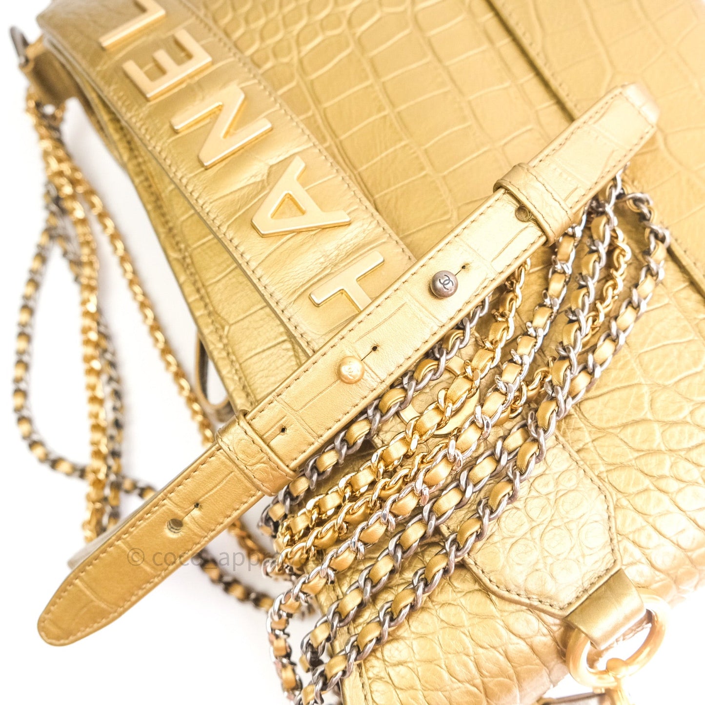 Chanel Crocodile Embossed Calfskin Medium Gabrielle Cocodile Hobo Gold