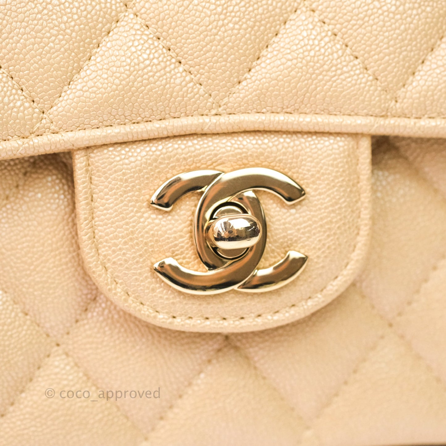 Chanel Classic M/L Medium Double Flap Iridescent Beige Caviar Gold Hardware 19S