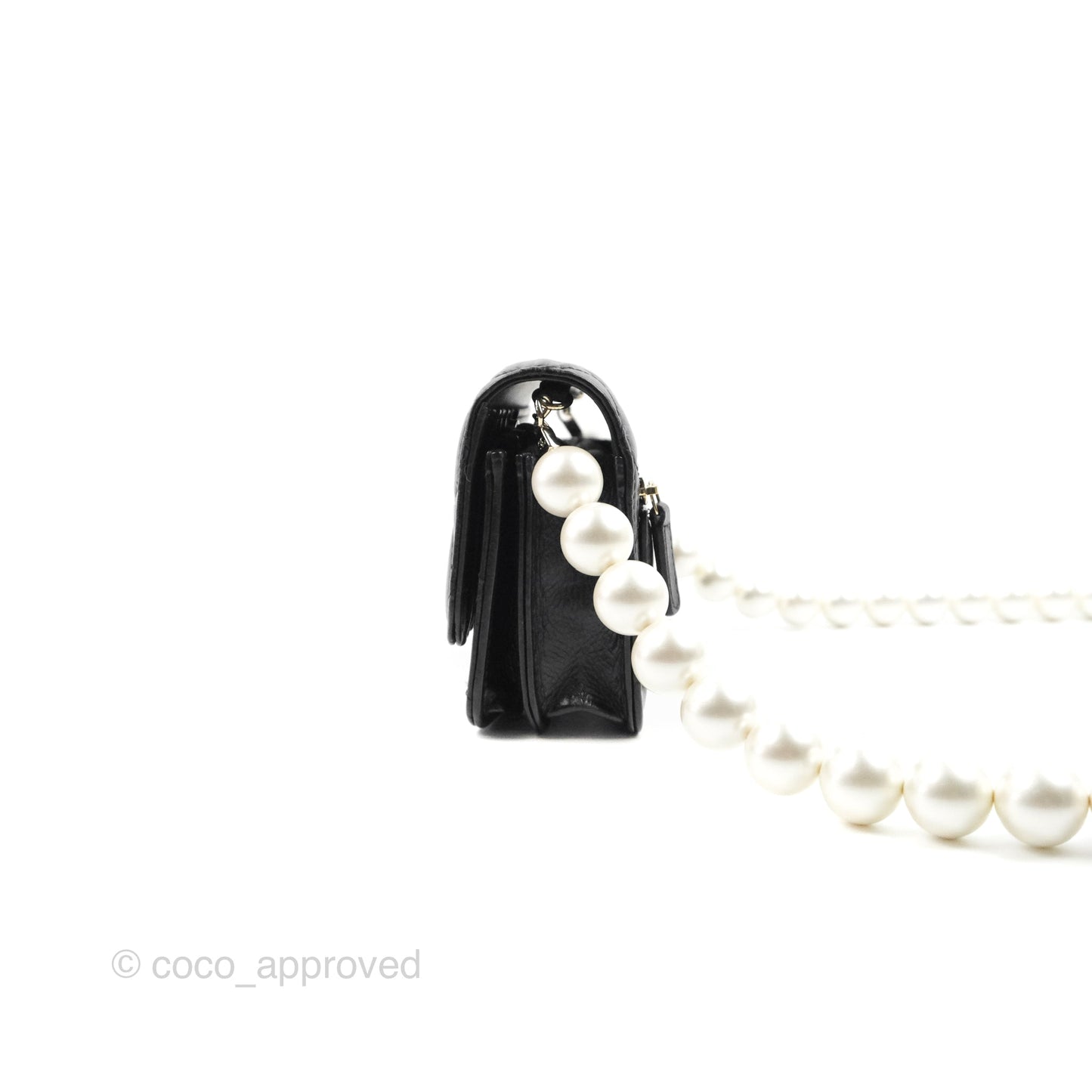 Chanel Quilted Large Pearl Mini Wallet On Chain WOC Black Calfskin