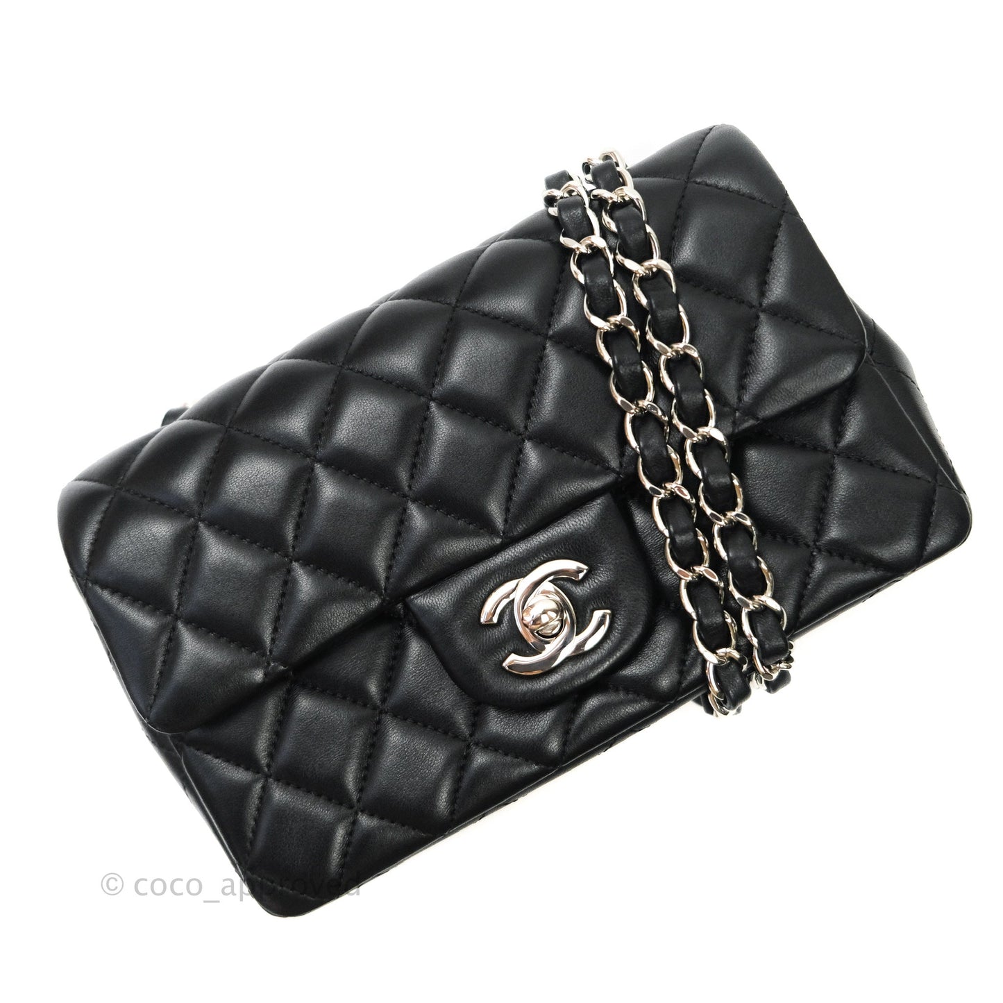 Chanel Quilted Mini Rectangular Black Lambskin Silver Hardware