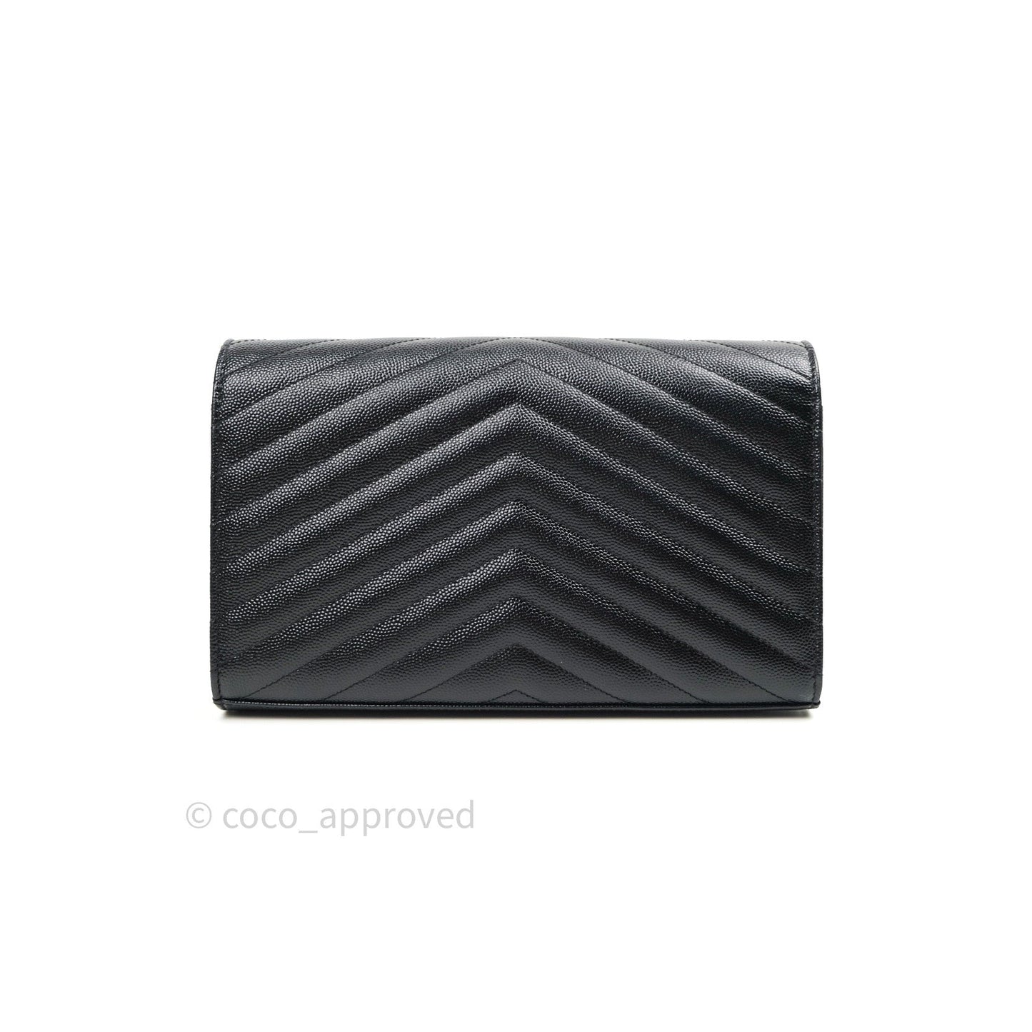 Saint Laurent Wallet on Chain Large in Black Grained Leather and Silver Hardware