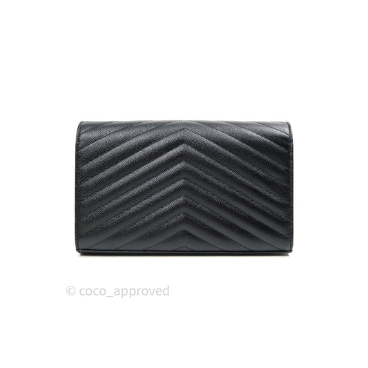 Saint Laurent Wallet on Chain Large in Black Grained Leather and Silver Hardware