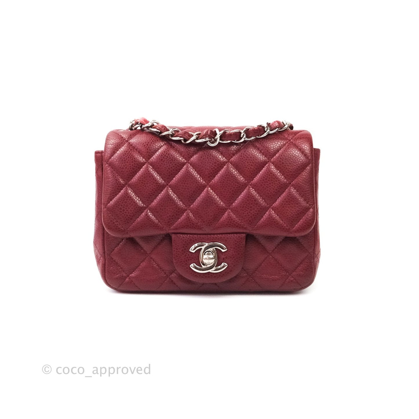 Chanel Mini Square Dark Red Caviar Silver Hardware