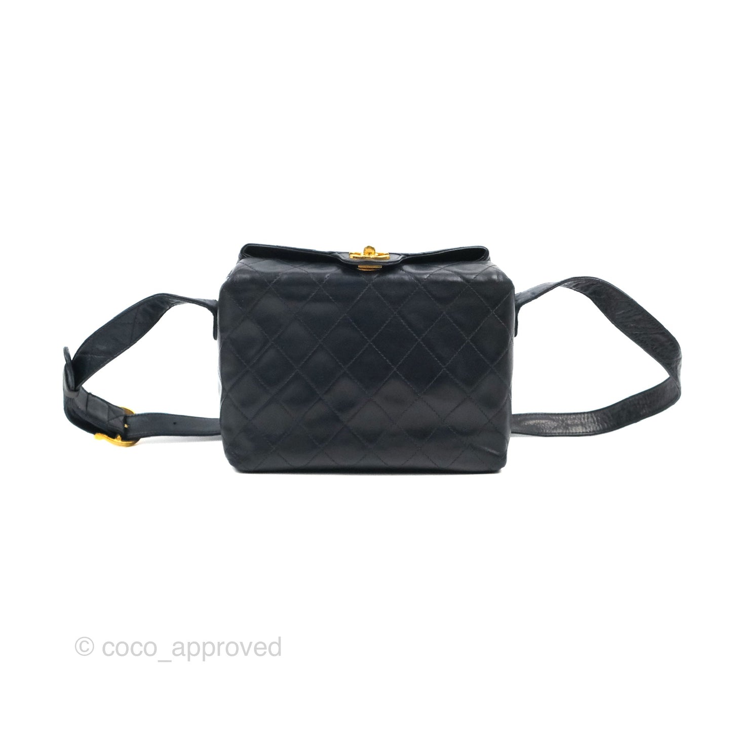 Chanel Vintage CC Box Shoulder Bag Navy Lambskin Gold Hardware