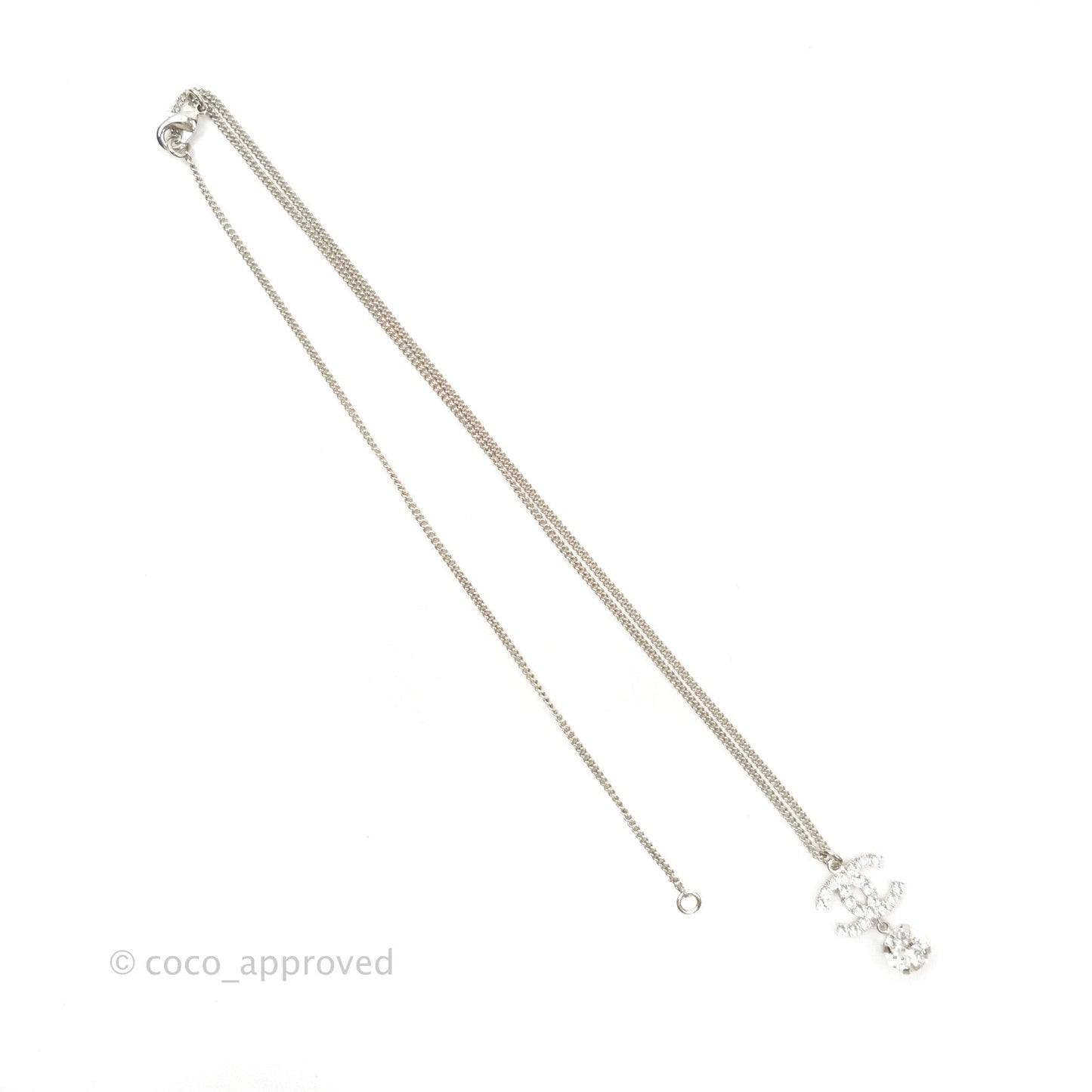 Chanel Crystal Silver CC Drop Necklace 18S