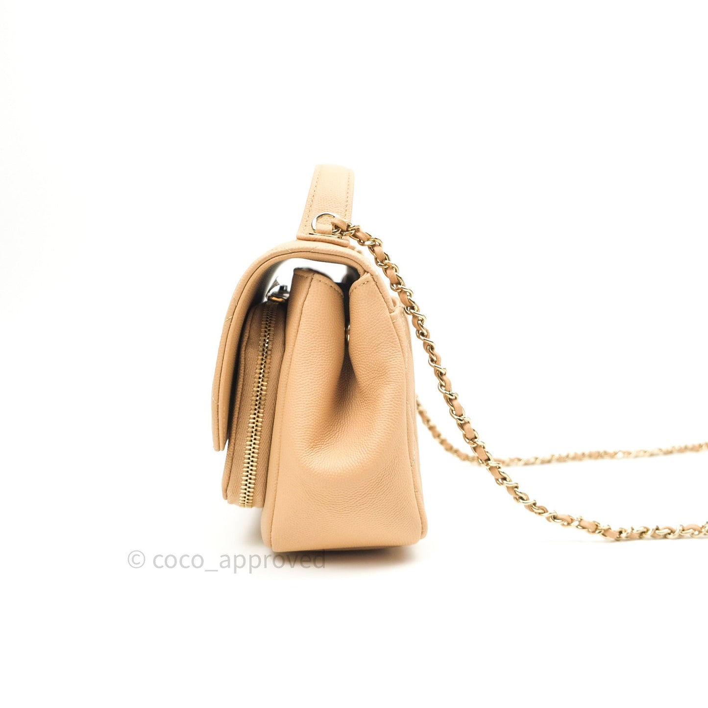 Chanel Quilted Small Business Affinity Flap Beige Caviar Light Gold Hardware