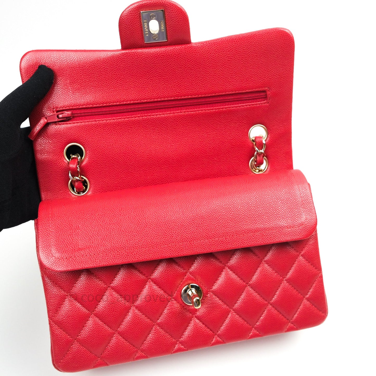 Chanel Classic Small S/M Flap Red Caviar Gold Hardware 19B