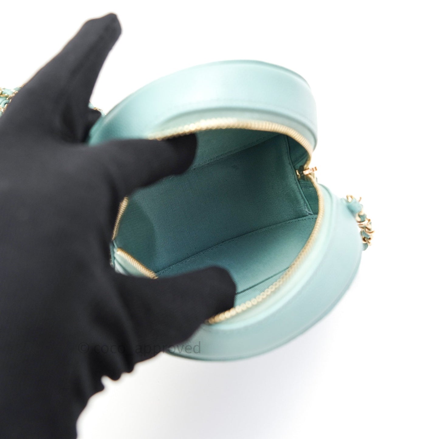 Chanel Round Circle Bag Tiffany Blue Caviar Light Gold Hardware