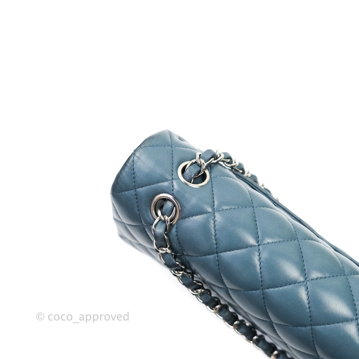 Chanel Classic M/L Medium Double Flap Blue Silver Hardware