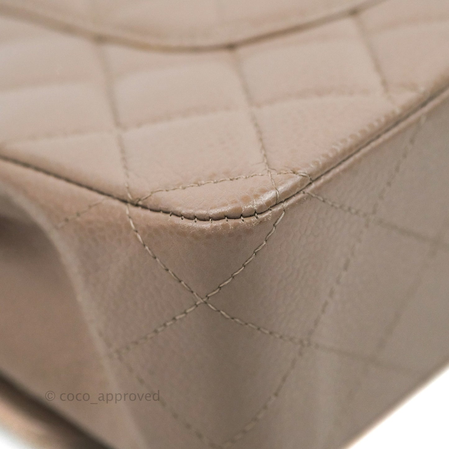 Chanel Classic M/L Medium Flap Quilted Taupe Grey Caviar Silver Hardware