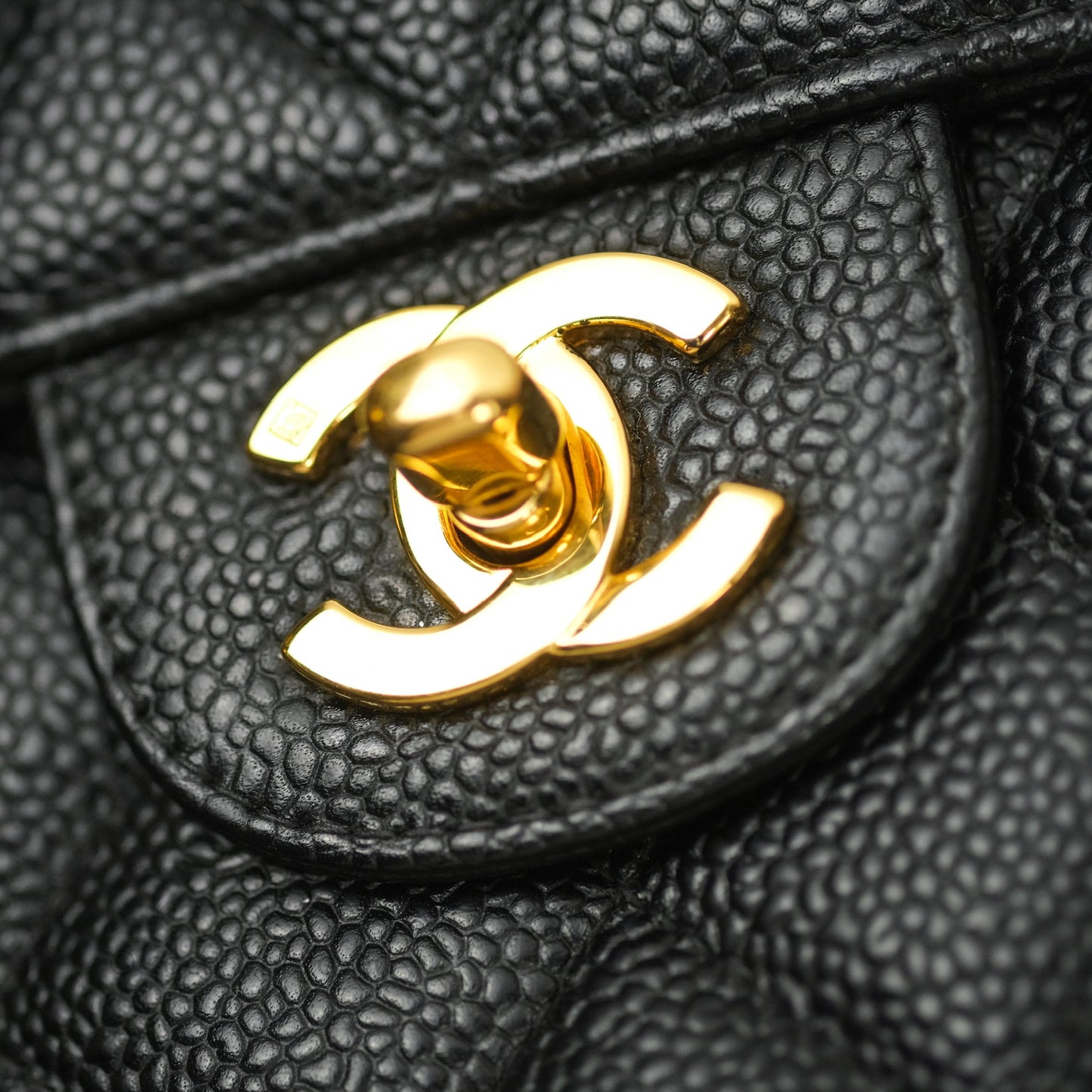 Chanel Classic Vintage Jumbo Single Flap Black Caviar 24K Gold Hardware