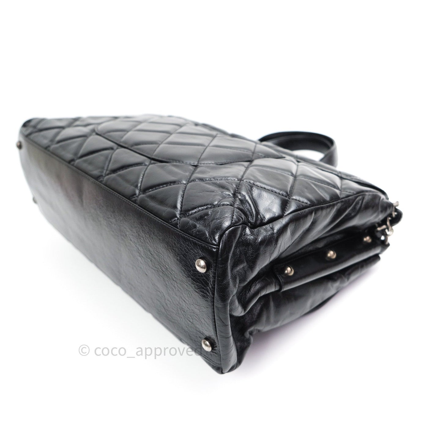 Chanel Boy Glazed Calfskin Tote Bag Black Ruthenium Hardware