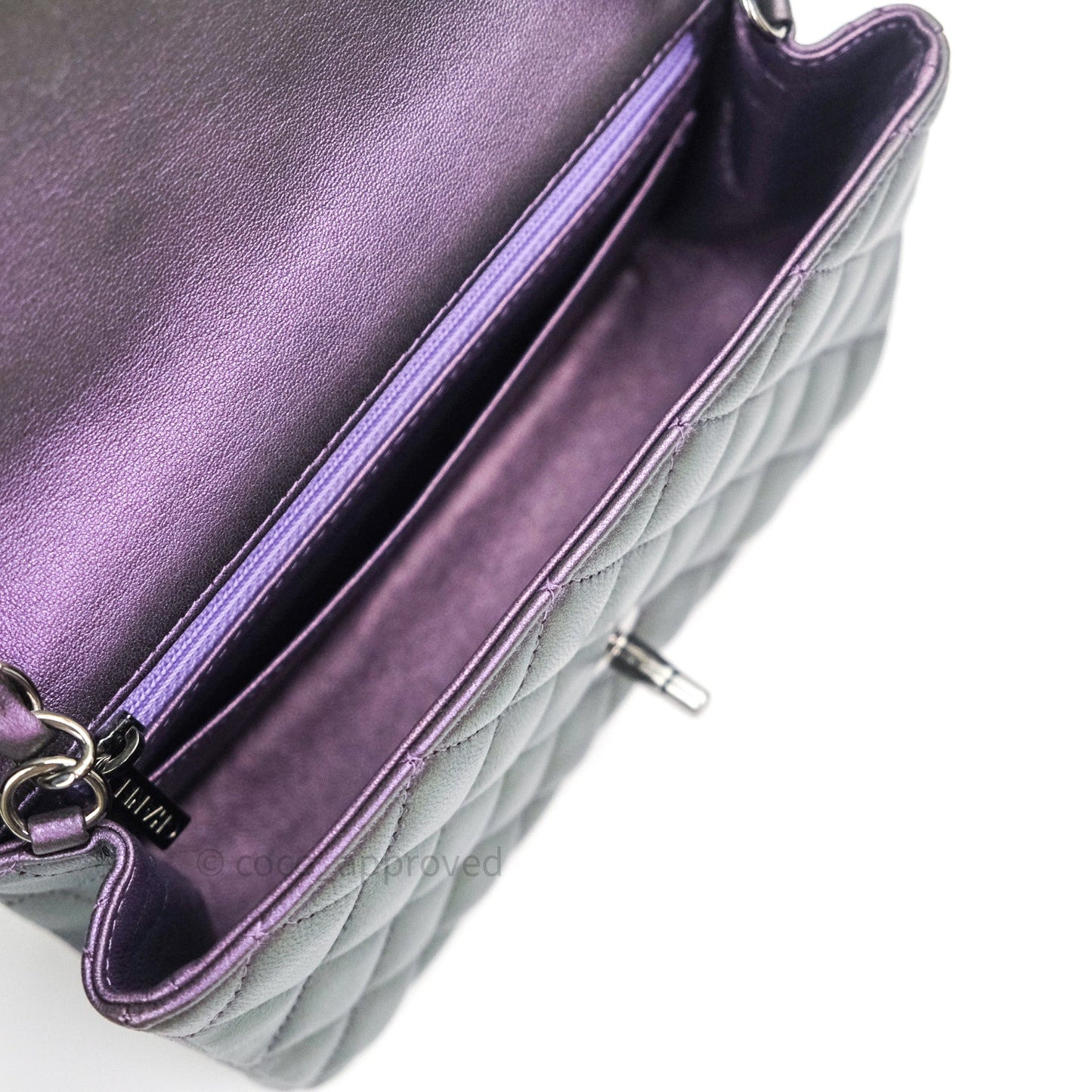Chanel Quilted Mini Rectangular Iridescent Purple Dark Silver Hardware