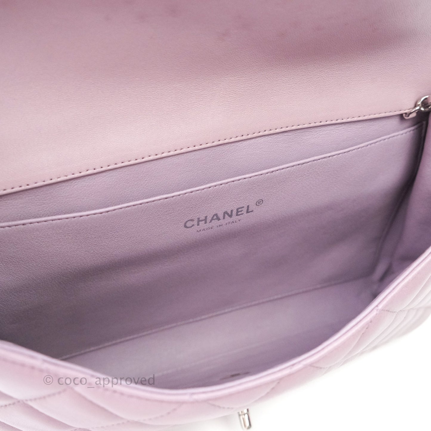 Chanel Quilted Clutch with Chain Lilac Pink Lambskin Silver Hardware