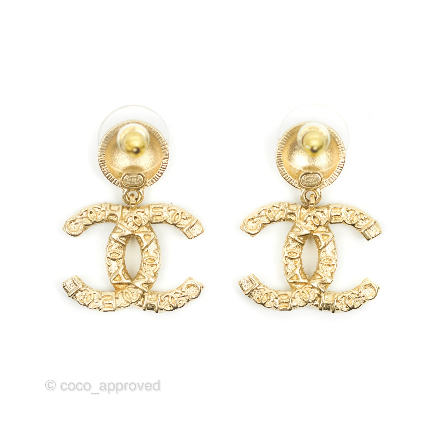 Chanel CC Crystal Drop Earrings Gold Tone 21P