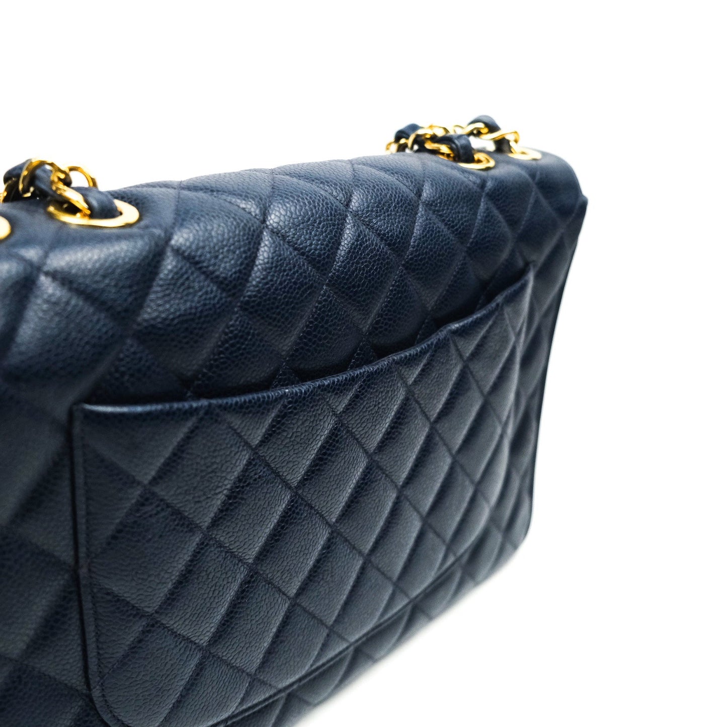 Chanel Vintage XL Jumbo Single Flap Navy Caviar 24K Gold Hardware