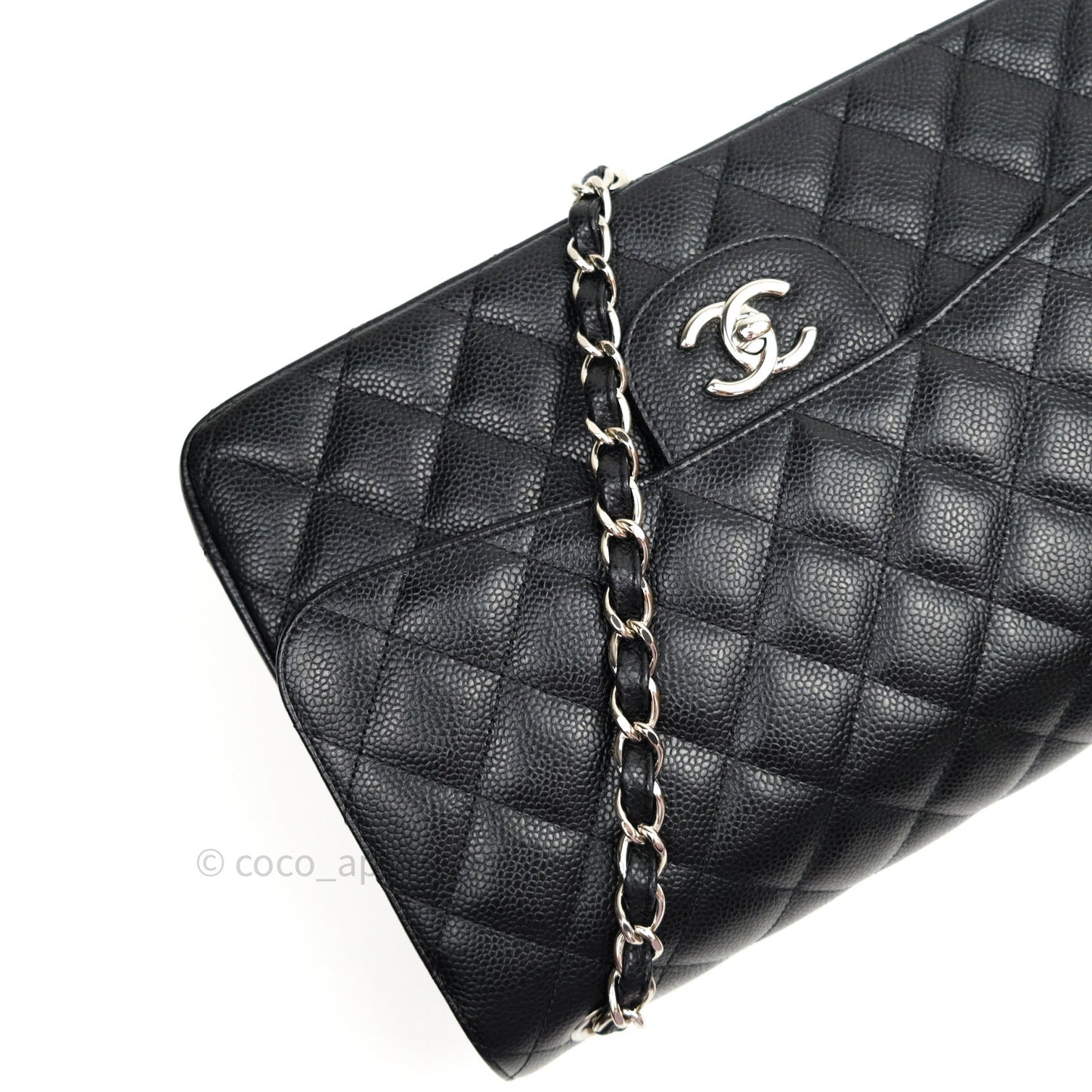 Chanel Quilted Jumbo Double Flap Black Caviar Silver Hardware⁣⁣