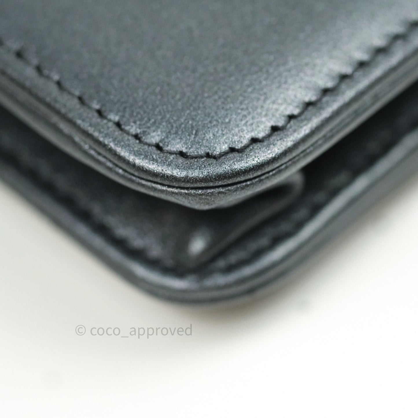 Chanel Quilted Black Iridescent Lambskin Pearl Wallet On Chain WOC