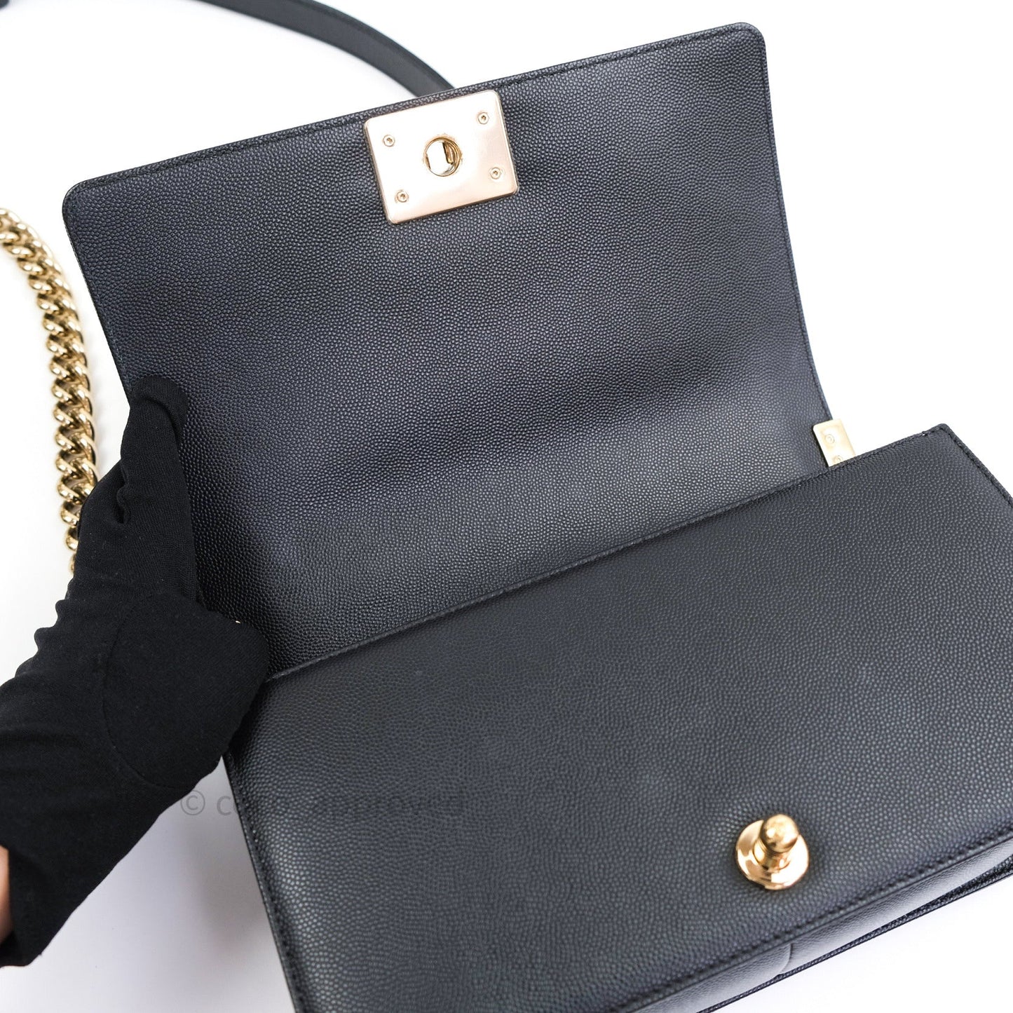 Chanel Boy Chevron Medium Black Caviar Gold Hardware