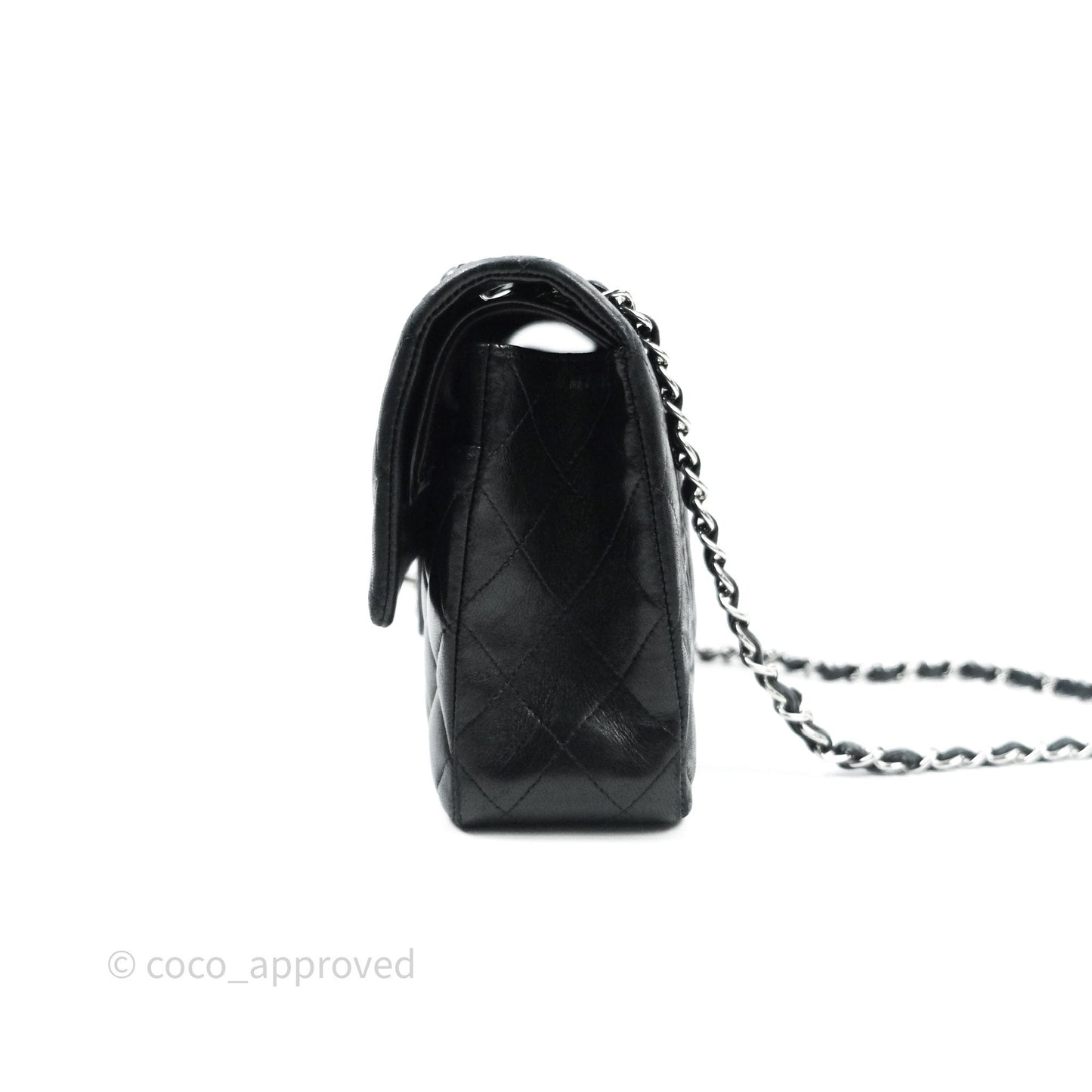 Chanel Classic M/L Medium Double Flap Black Lambskin Silver Hardware
