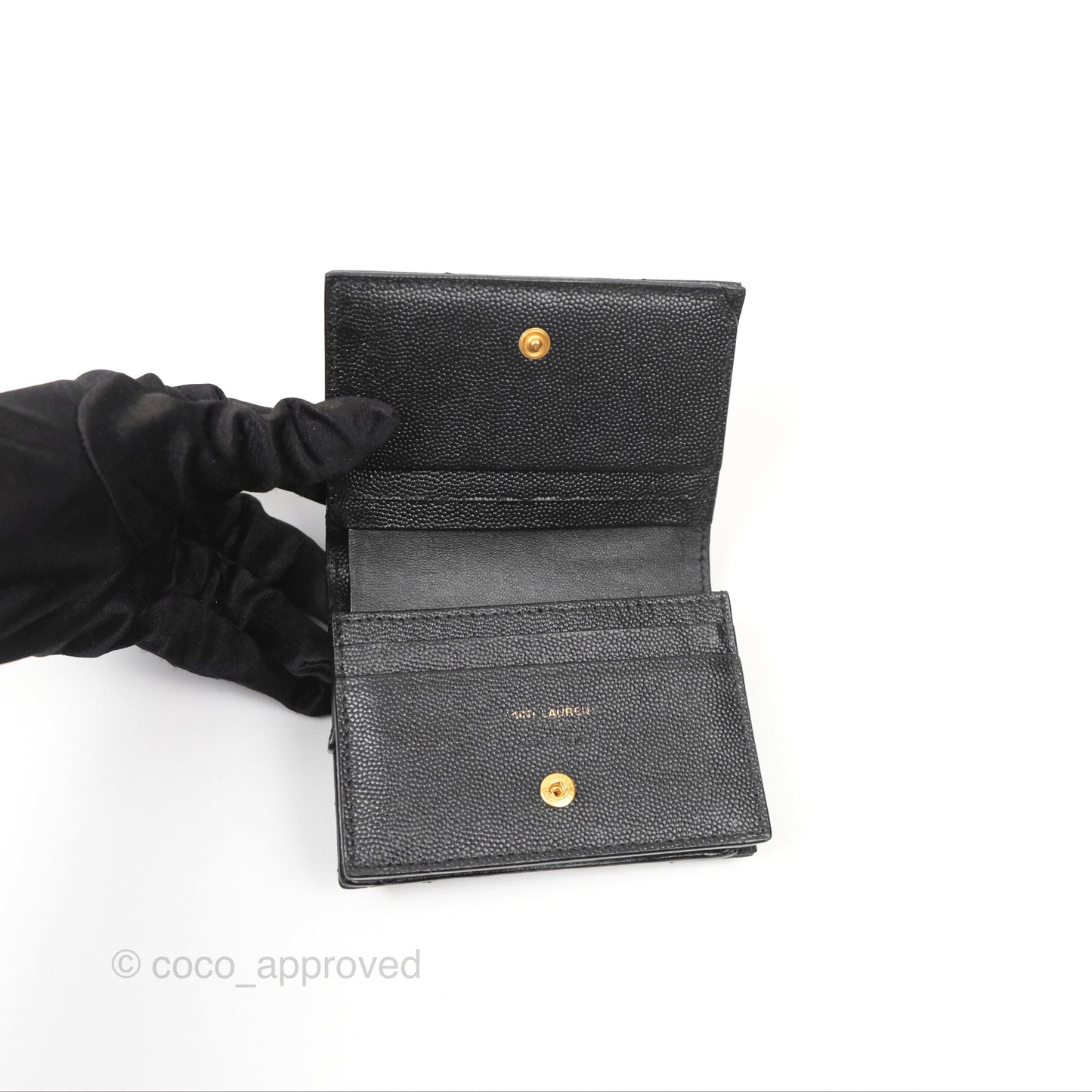 Saint Laurent Cassandre Matelasse Flap Card Case Black Grain De Poudre Leather