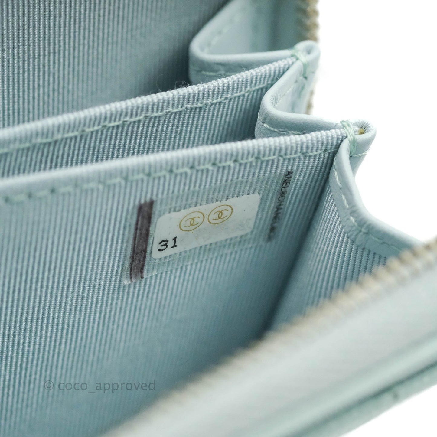 Chanel Classic Quilted Zipped Coin Purse Pale Mint Caviar Silver Hardware 21K