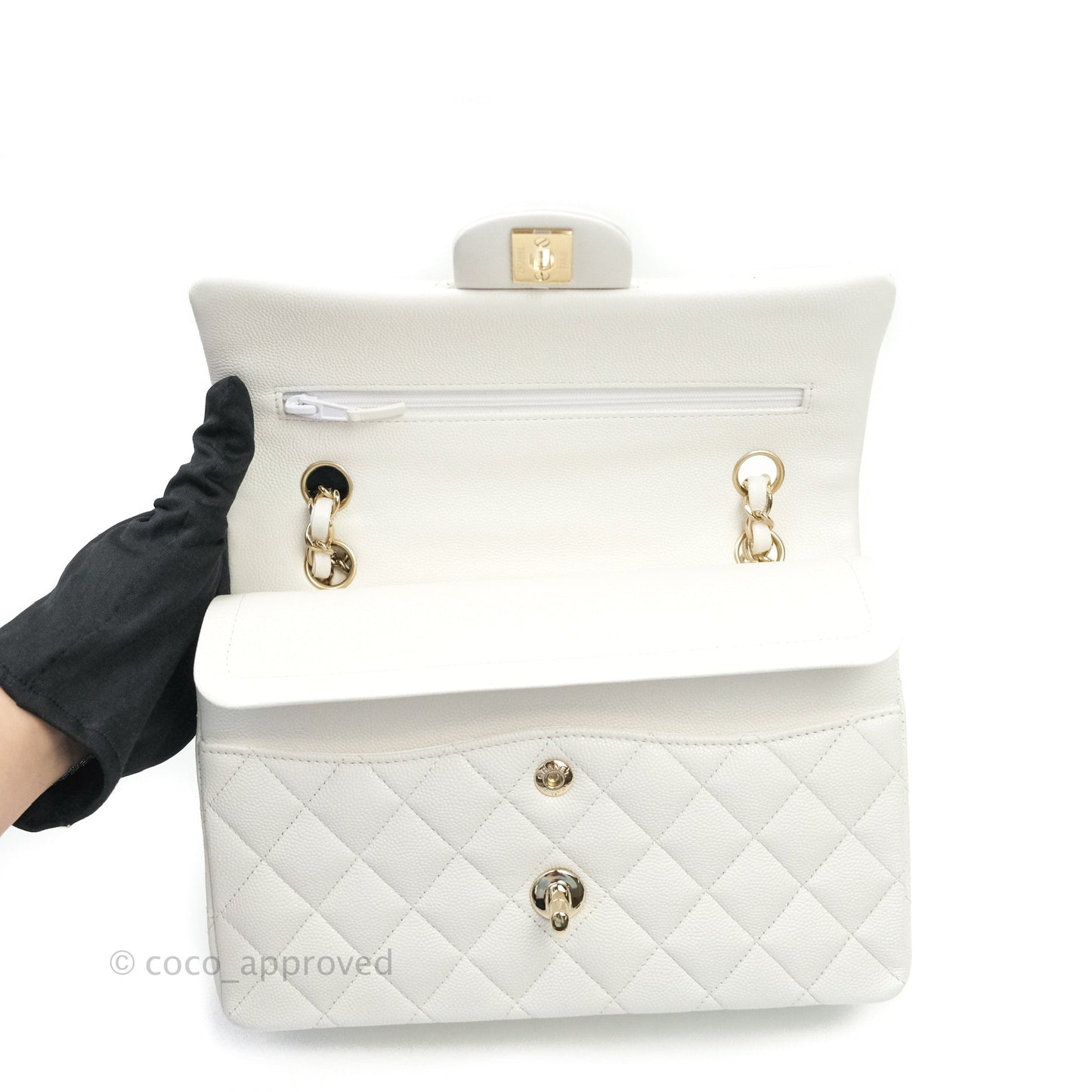 Chanel Classic Small S/M Flap Ivory White Caviar Gold Hardware