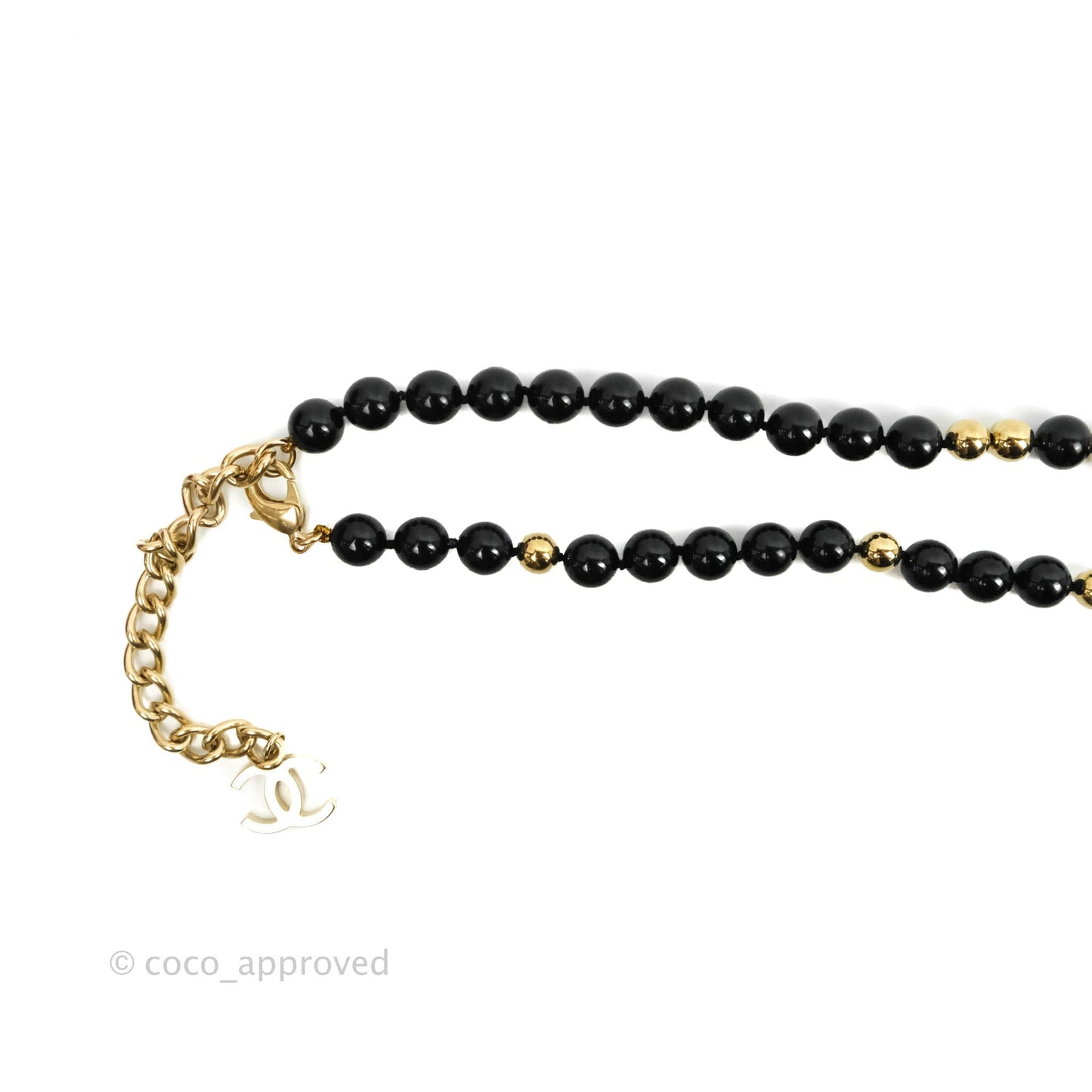 Chanel CC Station Black & Gold Beaded Necklace 16S